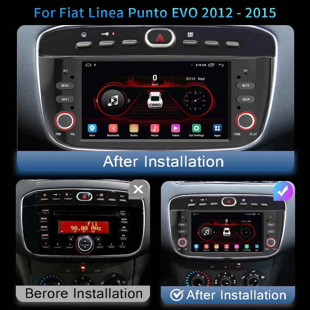 6.2'' Android 13 Car Radio Multimedia Player Stereo For Fiat Linea Punto evo 2012-2015 Navigation GPS Wireless Carplay Auto DSP