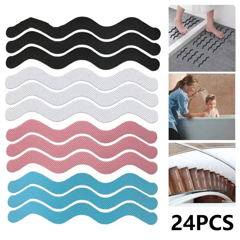 24Pcs/Package Transparent Anti-Slip Stickers For Bathroom Floor And Shower - Bathtub Floor Safety Anti-Slip Strips