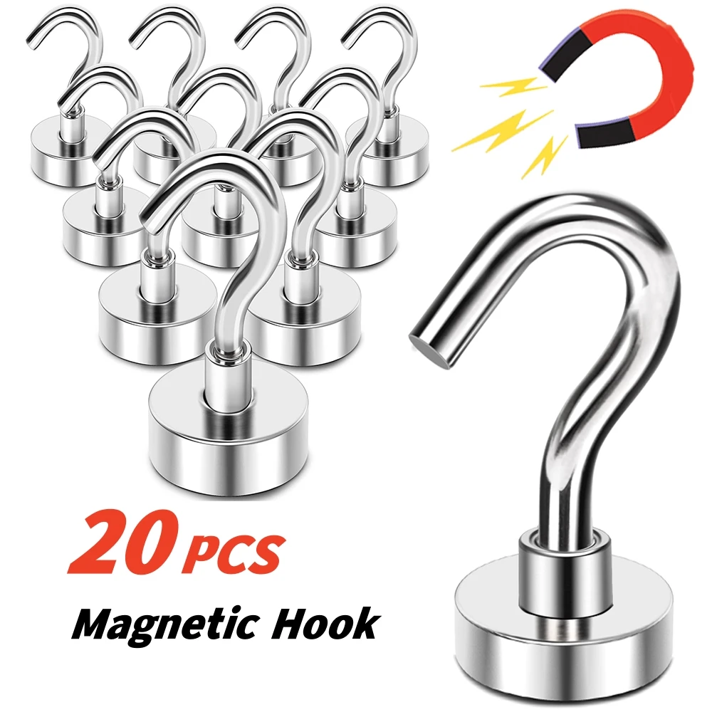 20PCS Strong Magnetic Hooks Multi-Purpose Storage Hooks Home Kitchen Bar Storage Hooks Key Storage Hooks Bathroom Hangers