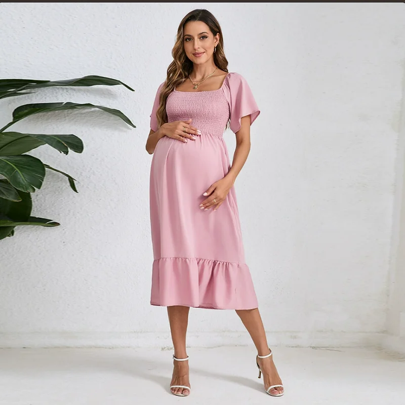Sexy, figurbetontes Umstandsoutfit, volle Ärmel, dehnbar, lange Kleider für die Babyparty