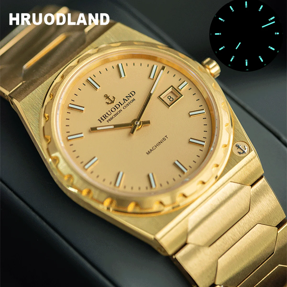 Hruodland 2024 New 37Mm Luxury Classic Men's Quartz Watch Sapphire Stainless Steel Waterproof 10Bar Luminous Bwg-9 Reloj Hombre