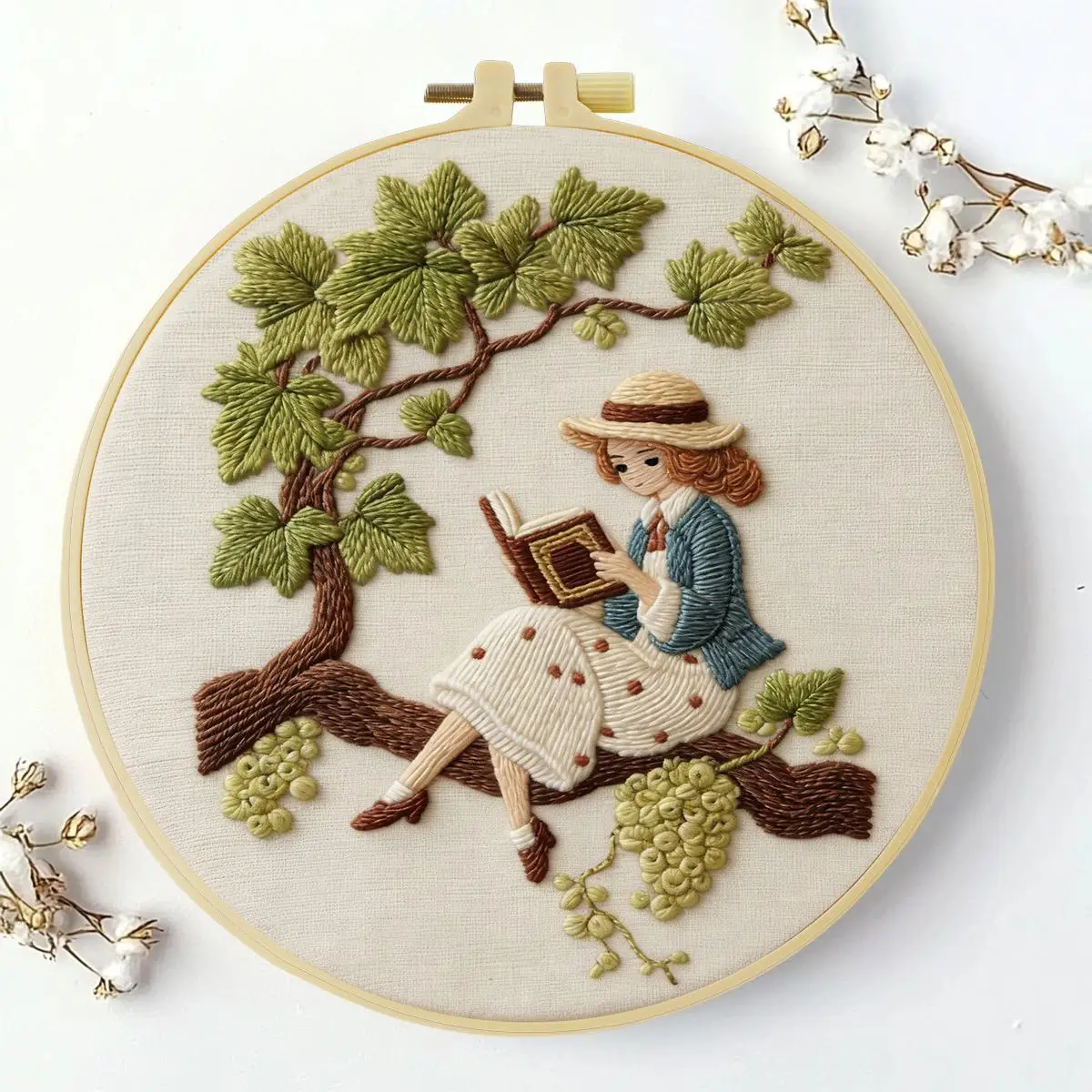 1 Stück 20X20CM/15X15CM 7,87/6,3 Zoll Das Mädchen, das ein Buch liest, Stickerei-Starter-Kit DIY-Kit DIY-Stickerei-Kit Handarbeiten – Detail 2