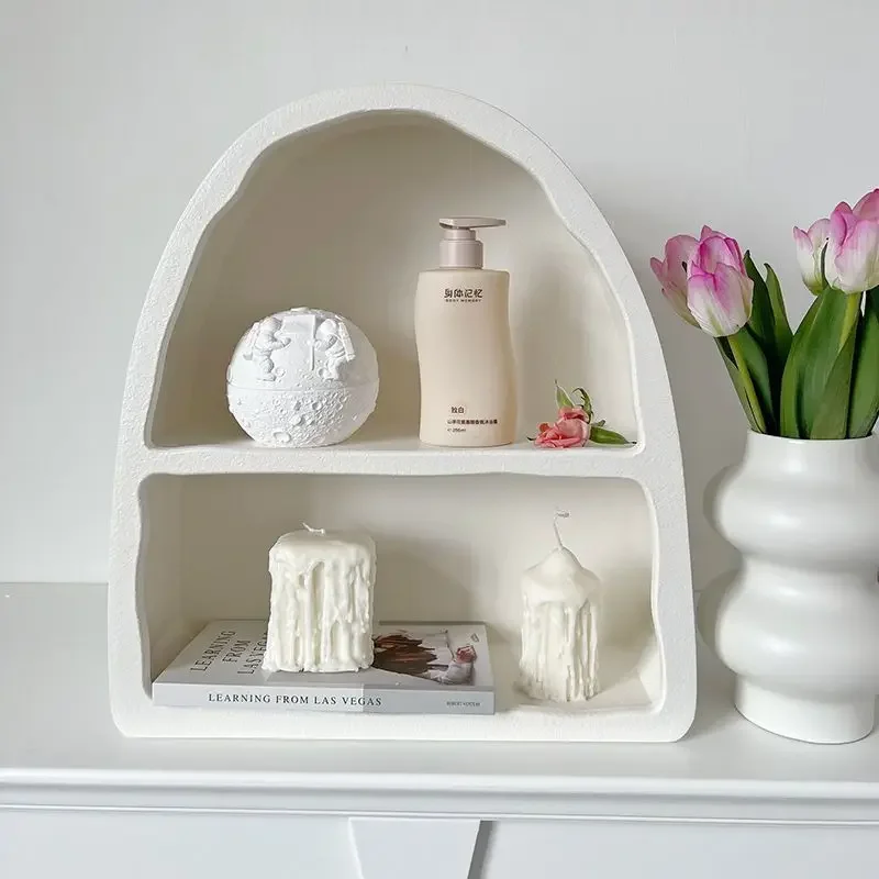 

Nordic White Arched Wall Cabinet Living Room Desktop Cosmetic Storage Cabinet Cup Rack Shelf Wall Cave Hanging Cabinet