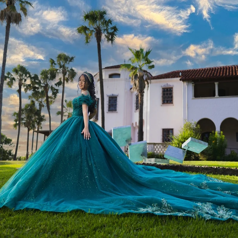 Emerald Green Quinceanera Dress 2024 Mexico Applique Lace Beads Tull Vestidos De 15 Años XV Brithday Sweet 16 Dresses Ball Gown