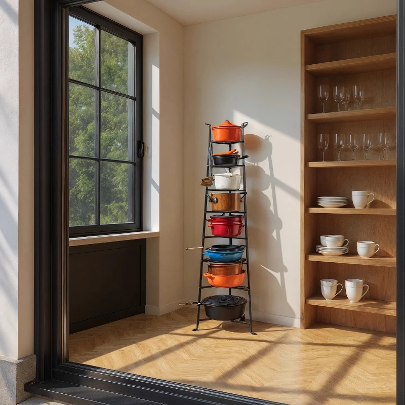 Medieval tower-type floor-to-ceiling multi-layer pot rack special-shaped bookshelf living room kitchen creative design shelf