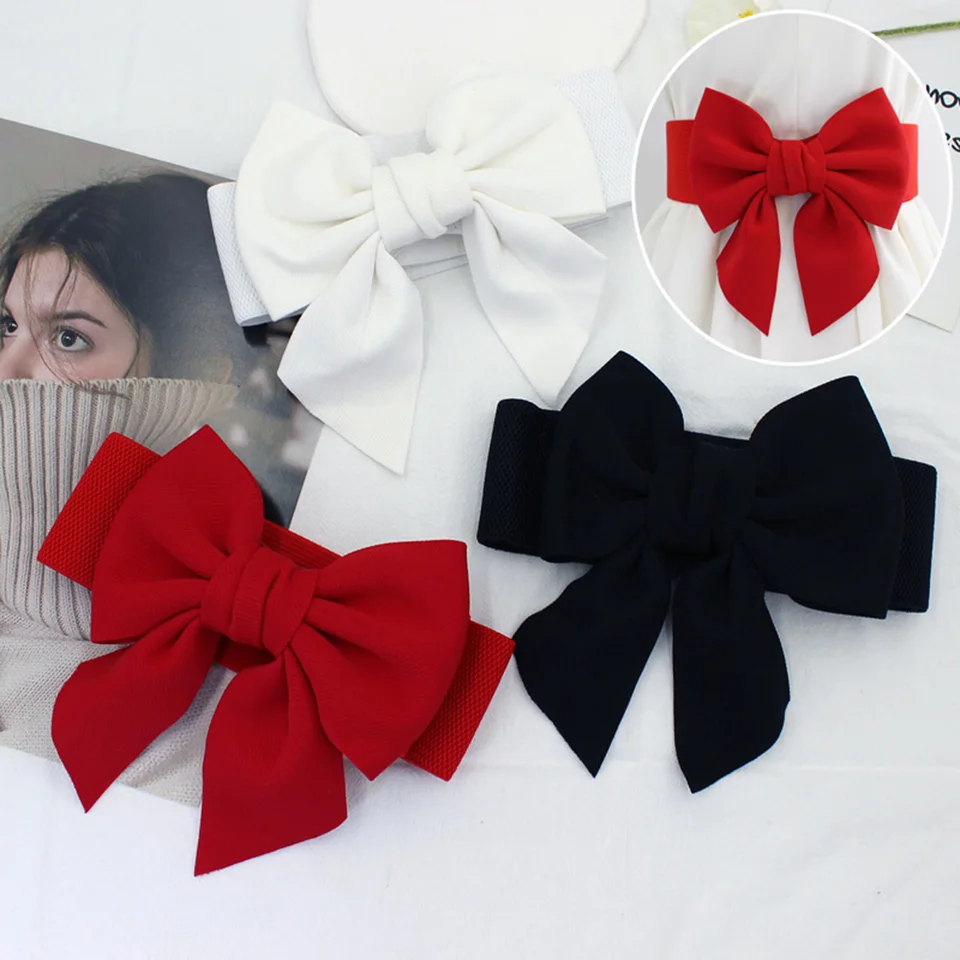 8396 2 Colors Elastic Bow Belts Black Red Cloth Bowknot Stretch Sash Tie CRASPIRE 2 Colors Elastic Bow Belts Black Red Cloth Bowknot  main image 4