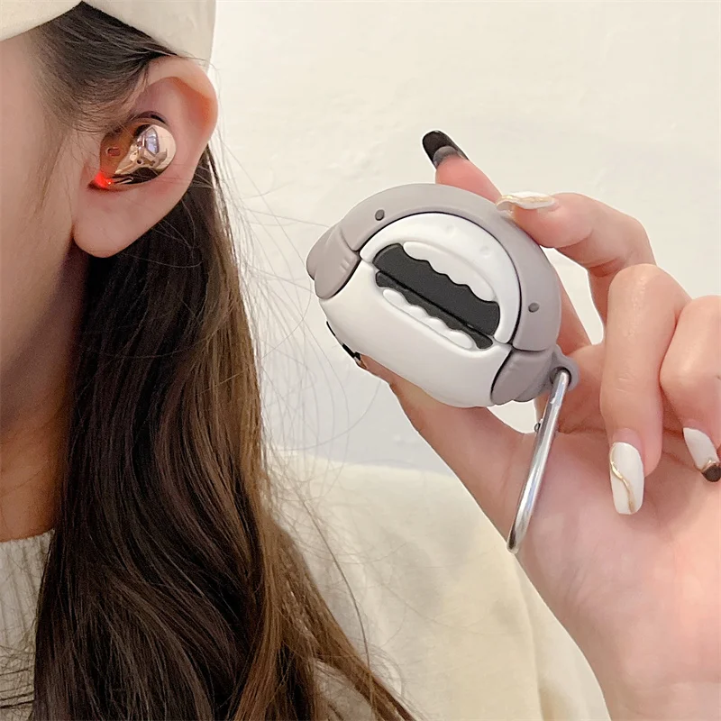 3D Leuke Cartoon Haai Oortelefoon Case Voor Samsung Galaxy Knoppen Pro 2 Opladen Doos Luxe Cover Voor Samsung Knoppen Live pro