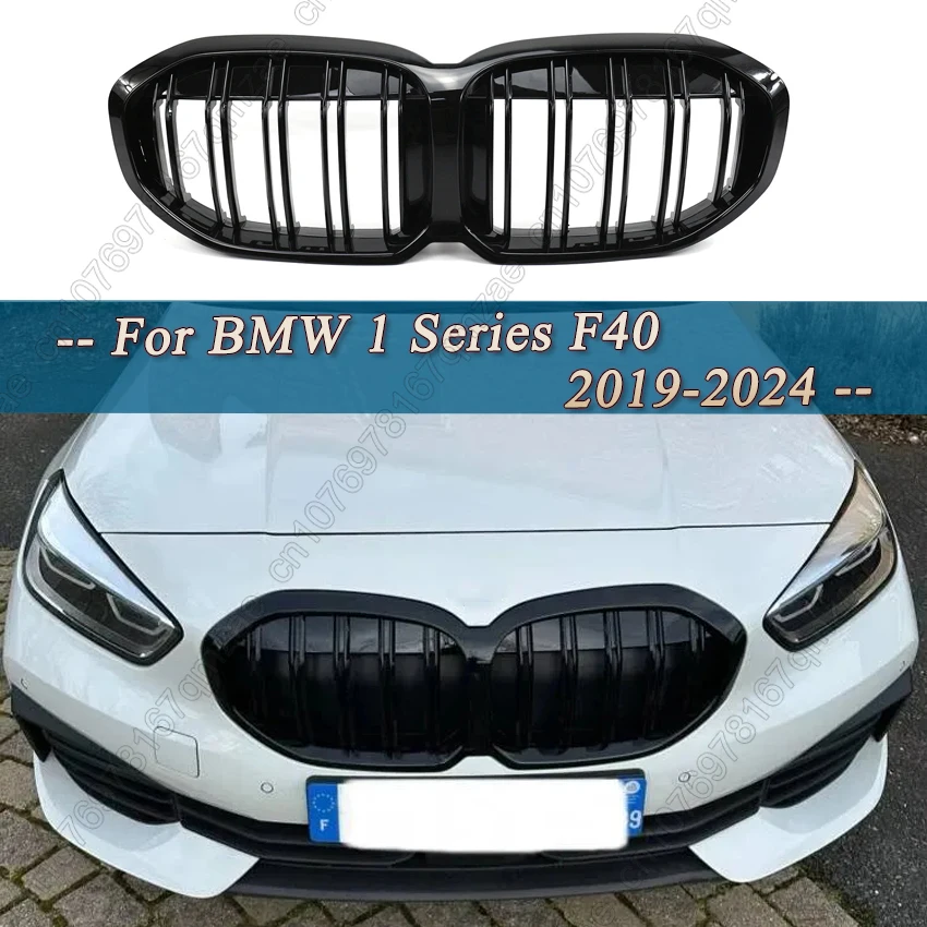 

Глянцевая черная решетка переднего бампера с двойной линией для BMW 1 серии F40 2019-2024, решетки для передних почек с крючком, аксессуары из АБС-пластика