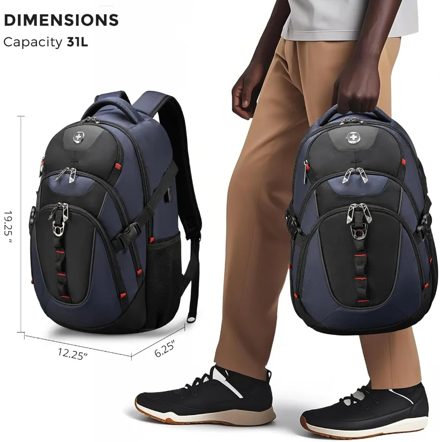 حقيبة ظهر للسفر بتصميم Swissdigital للرجال مع Apple Find My Laptop Backpack مع منفذ شحن USB وحقيبة إضافية لحماية RFID