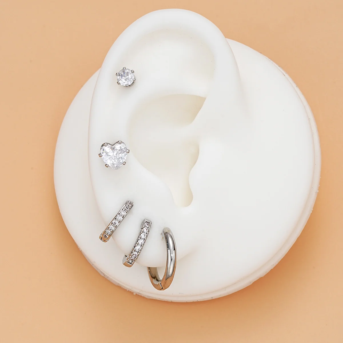 5 Pcs Heart Zircon Earrings Set Fashion Minimalist Silver Color Copper Metal Crystal Hoop Earring Vintage Jewelry Gifts 2024 New