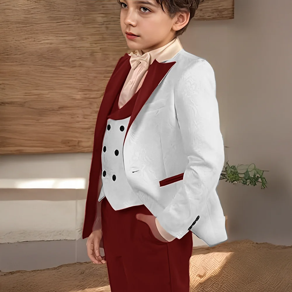 

Boys Formal Suit 3 Piece Slim Fit Jacquard Tuxedo Suits for Boys Dress Clothes Wedding Dinner Party Blazer Vest Pants Set