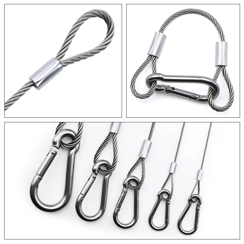 Picture 7: 2PCS 304 Stainless Steel Wire Rope Metal Climbing Buckle with Wire Rope Safety Sling Suitable for Hanging Machine Equipment Link