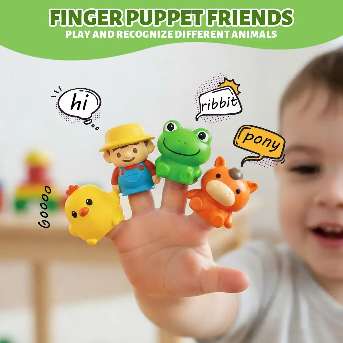 Montessori Toy Farm Train Set for Toddlers Farm Animals Finger Puppets Color Matching Game Stacking Blocks Gifts for Ages 1-3 view 3