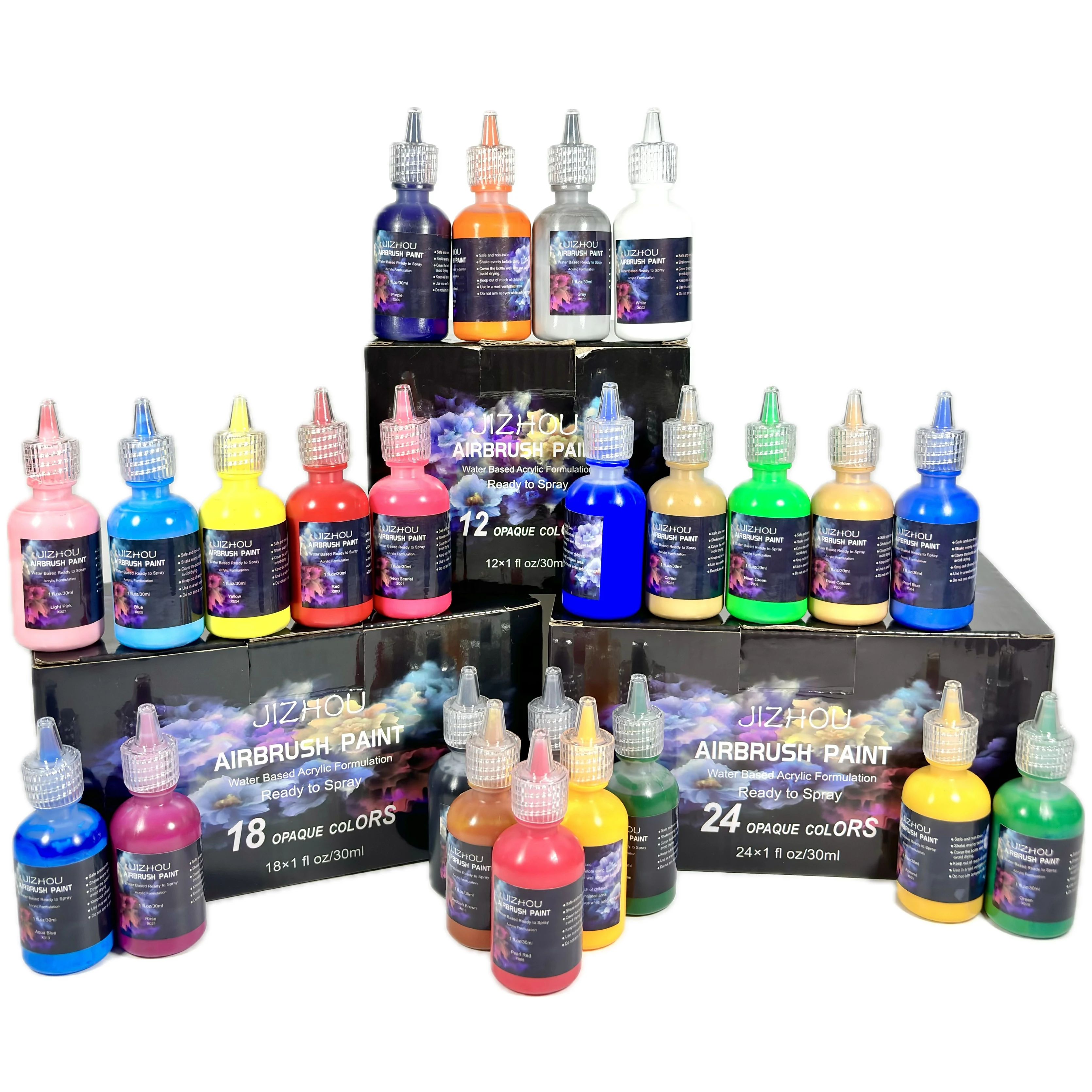 

JIZHOU 12/18/24 ColorsAirbrush Paint Set 30ml Fluorescent Colors Water-Based Acrylic Paint Kit for Hobbyist and Artists to Spray
