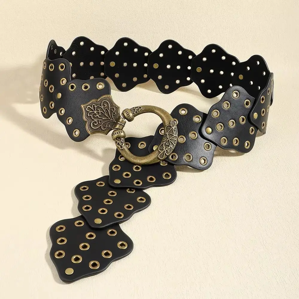 موضة جروميت بولي Leather حزام خصر من الجلد خمر برشام واسعة الخصر حزام السرج y2k القوطية Steampunk حزام النساء السيدات