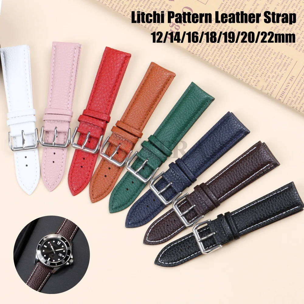 12mm 14mm 16mm 18mm 19mm 20mm 22mm Litschi Muster Kalbsleder Uhrenarmband Ersatz Universal Armband Weiche Uhrenarmbänder