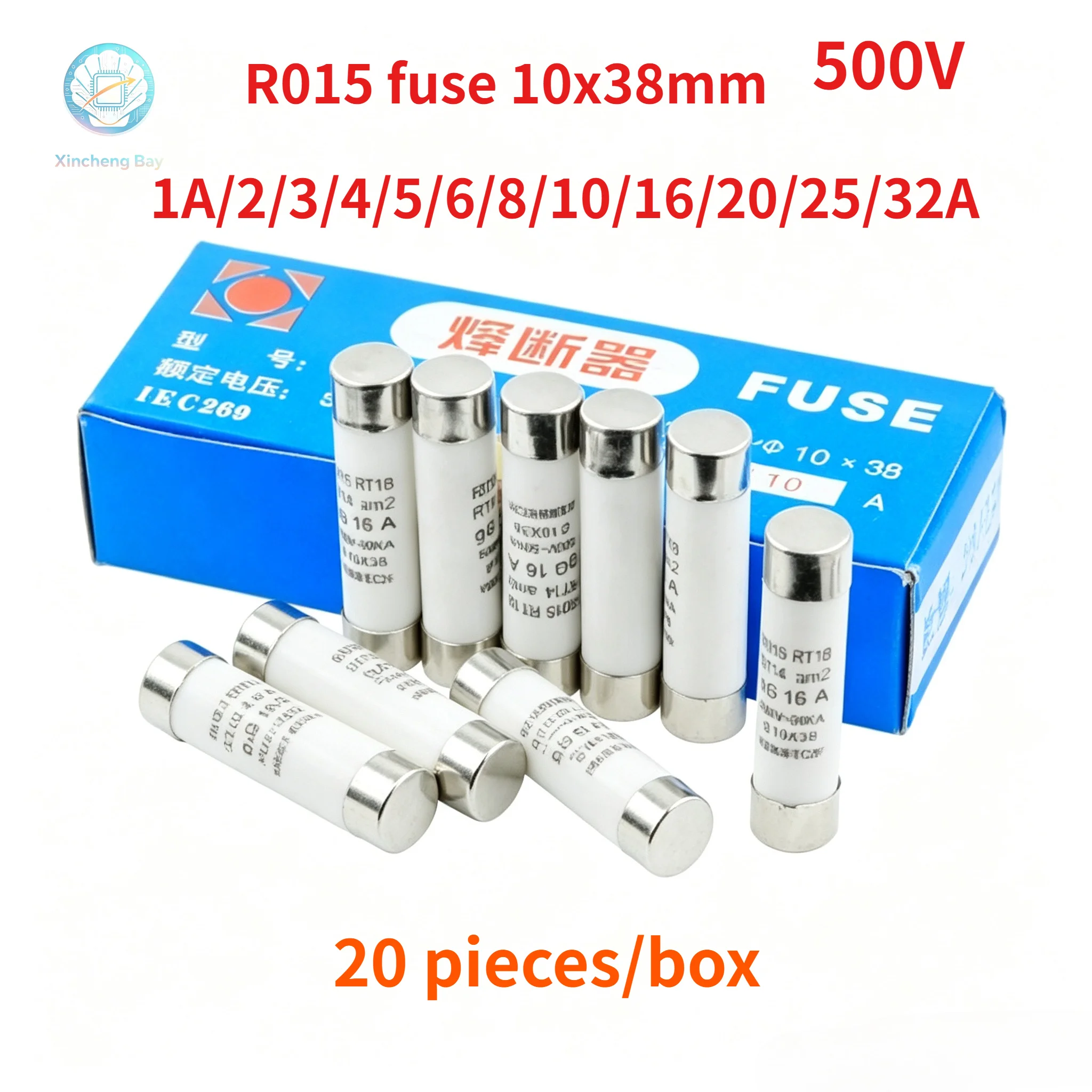 20pcs/box 10*38 Fast blow Ceramic Fuse 10x38mm Fuse 500V  1A 2A 3A 4A 5A 6A 8A 10A 16A 20A 25A 32A  RO15 RT19 RT14 RT18