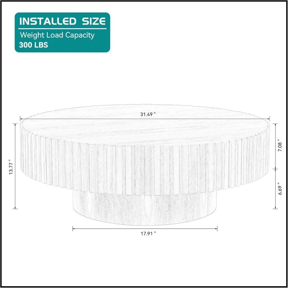 クルミの丸いコーヒーテーブル、リビングルーム用のモダンな木製のコーヒーテーブル、現代的な円の溝付きドラム、31.49"