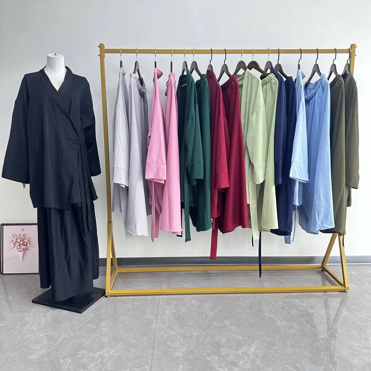 Fashion Modest Muslim Matching Set 2 Piece Dress Women Kimono Lace Up Tops Skirt Suit Dubai Turkey Kaftan Abaya Ramadan Outfits