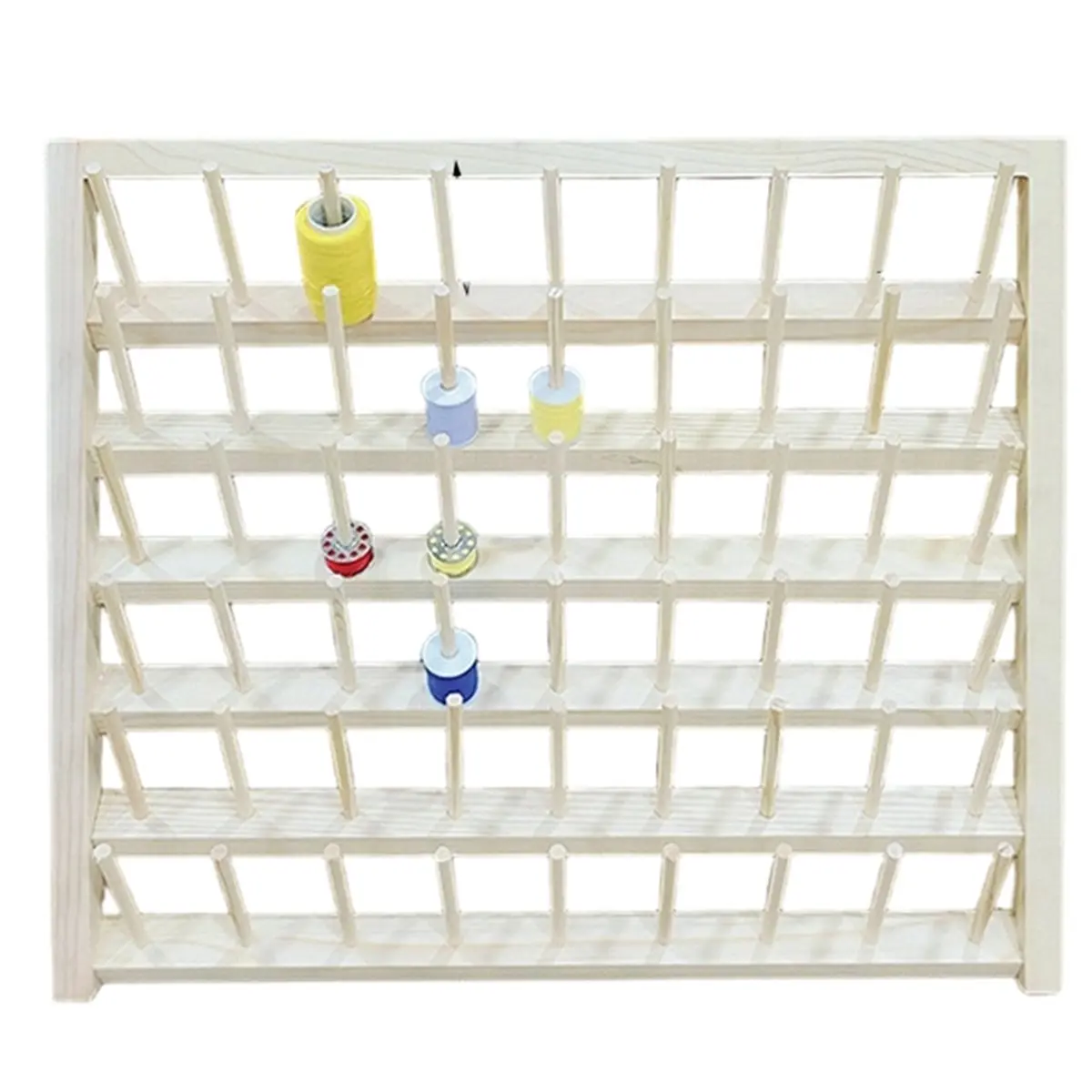 A1213K 54 Spools Wooden Thread Rack Organizer with Wall Hanging Hooks for Sewing and Embroidery SUMMER