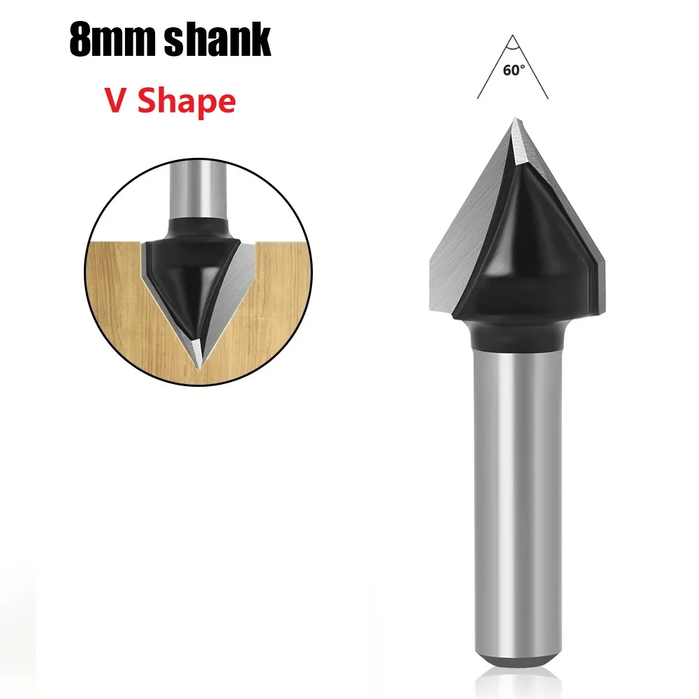for v Shape Router Bit 8mm Cleaning Double-edged 60Degree 60° End Mill Flush Shank Solid Carbide Straight Tools Trim