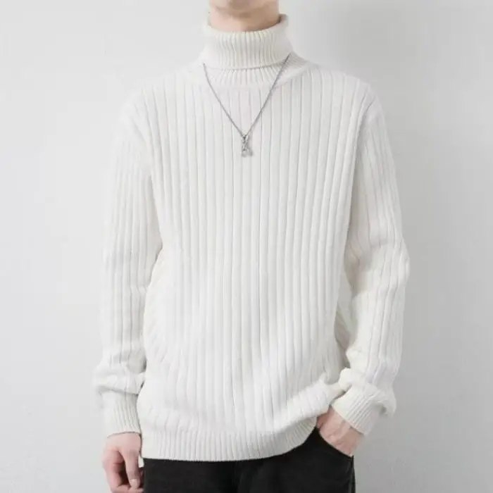 

Men's Winter Thiened High Collar Knitted Sweater Slim Fit Turn-down Collar Base Layer irt Youth Warmth Knitwear