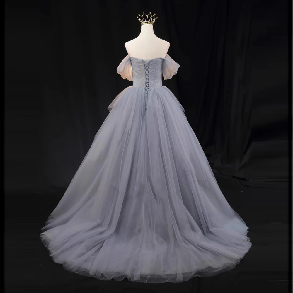 Prinzessin Ballkleid Kurzarm Brautkleid Braut mit Korsett zurück Kleider für Frauen Abendkleider Leistung