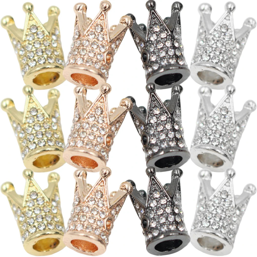 12 Pcs Crown Beads Spacer Pendant Rhinestones Crystal Making Charm Jewelry Crowns Accessories Bracelets Earrings Necklace