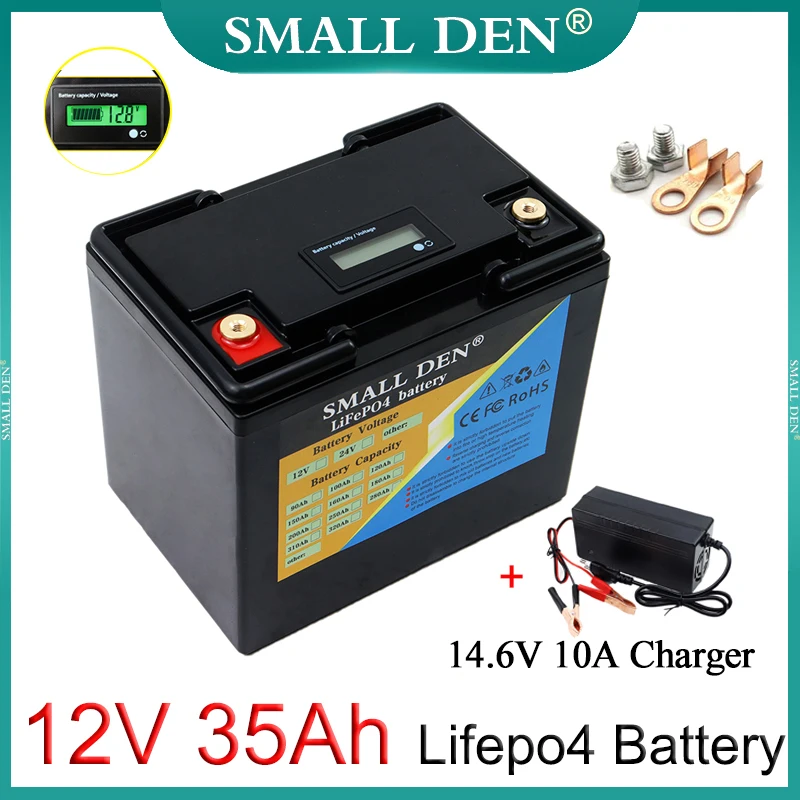 12V 35Ah LiFePO4 Battery Pack 650W motor Built-in BMS For Electric boat RV Car start wheelchair inverter Solar+14.6V 10A Charger