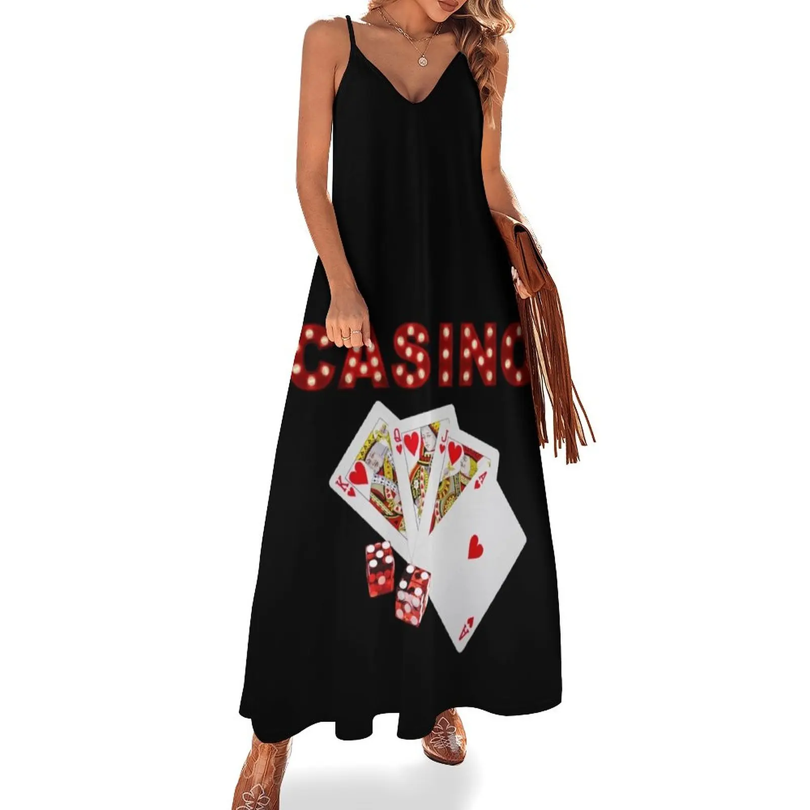 Poker Casino Marquee Sleeveless Dress chic and elegant evening dress womens dress