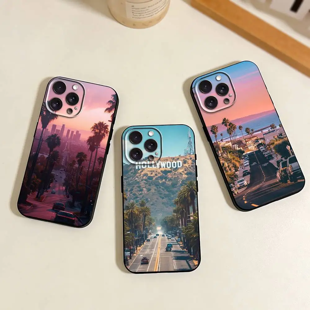 

California Travel Los Angeles Phone Case For iPhone 17,16,15,14,13,12,11 Plus,Pro Max,XS,Soft Silicone Black Cover