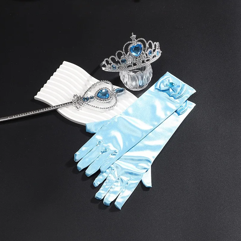 

Аксессуары принцессы Эльзы для девочек, нарядное платье для косплея на Хэллоуин, перчатки с бантом, корона, палочка, ожерелье, браслет, набор, подарки на день рождения