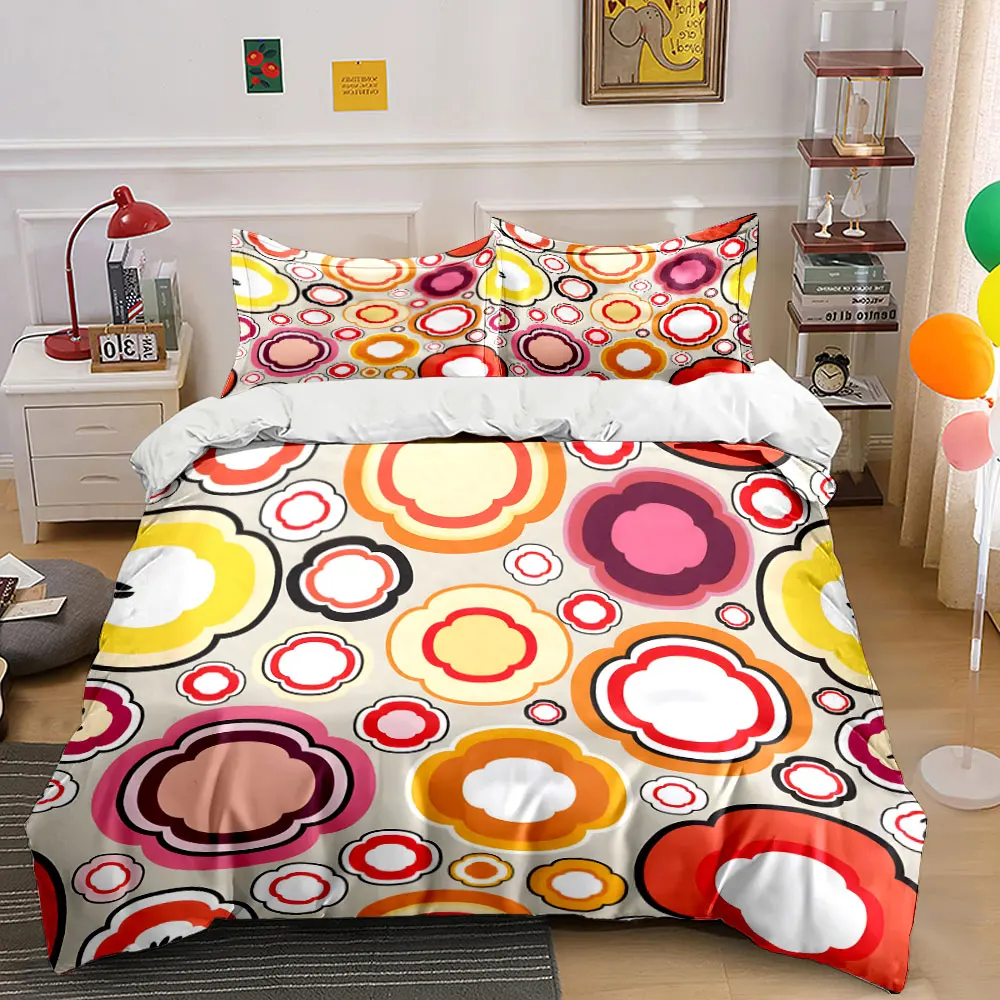 

Colorful Cartoon Floral Pattern Background Bedding Set 1 Duvet Cover 2 Pillowcases for Adult and Children Luxury Gift Full Size