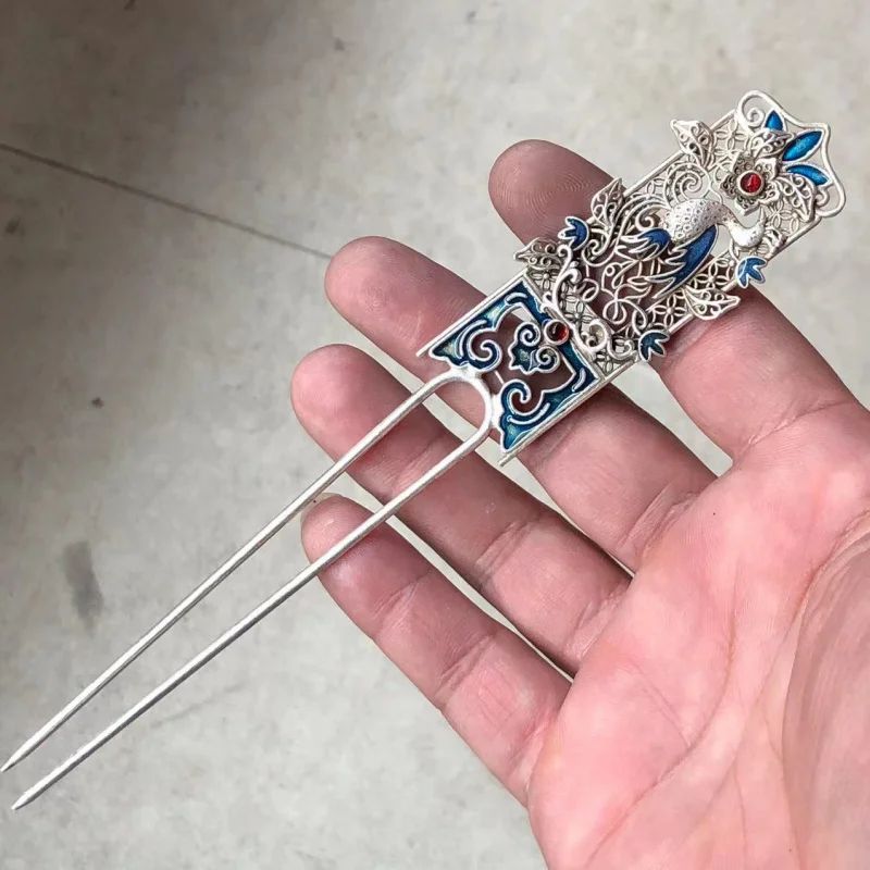 Miao Stick Ethnic Style Tibetan Silver Cloisonné Hairpin Accessories Hair Ornament