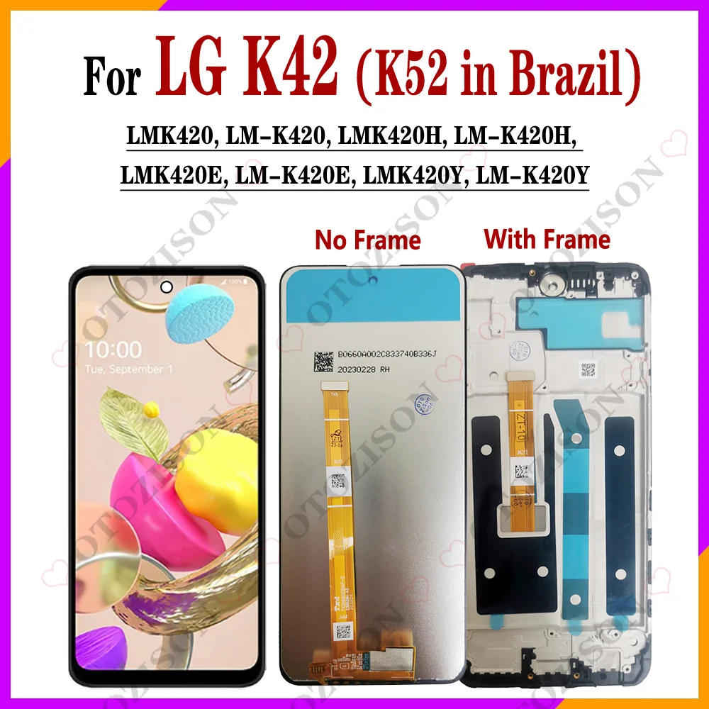 ЖК-дисплей 6,6 дюйма для LG K42 с рамкой LMK420 LMK420E LMK420H, ЖК-дисплей K52 в Бразилии, сменный сенсорный экран с цифровым преобразователем в сборе