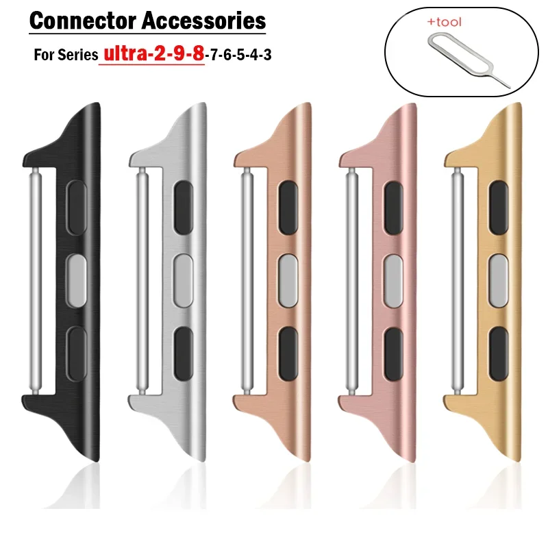 Conector para Apple Watch band Series 9, 8, 7, 6, 5, 4, 3 SE, 44mm, 40mm, 38mm, 42mm, 41mm, 45mm, adaptador de acero inoxidable para iwatch Ultra 2,