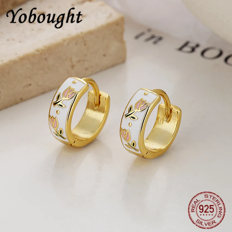 

New 925 Sterling Silver Vintage Enamel Tulip Hoop Earrings For Women Fashionable Fresh And Exquisite Gift