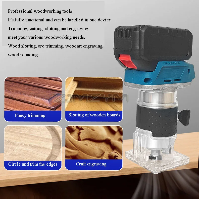 6Speeds Adjustable Electric Trimmer Multifunction Brushless Wood Router Efficient Engraving Slotting Machine Carpenter Tools