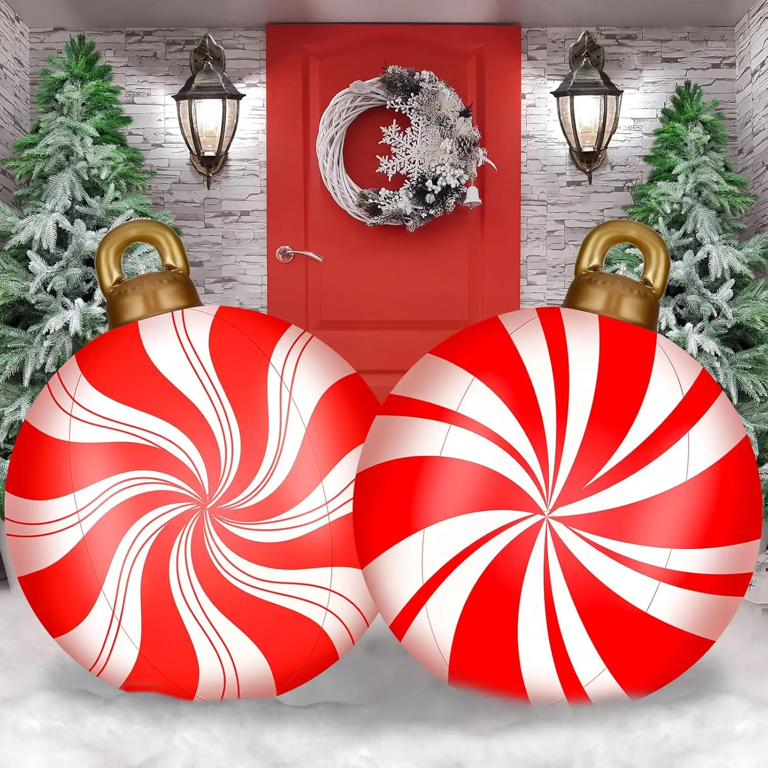 Christmas Inflatable Ball Lollipop design 23inches Outdoor Xmas Giant Garden Decoration Inflatable Red Green Balls Kids Toy 2025