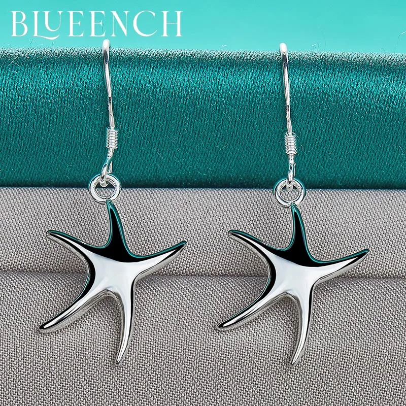 Blueench 925 Sterling Silver Pentagram Pendant Earrings for Women Engagement Wedding Party Cute Fashion Jewelry