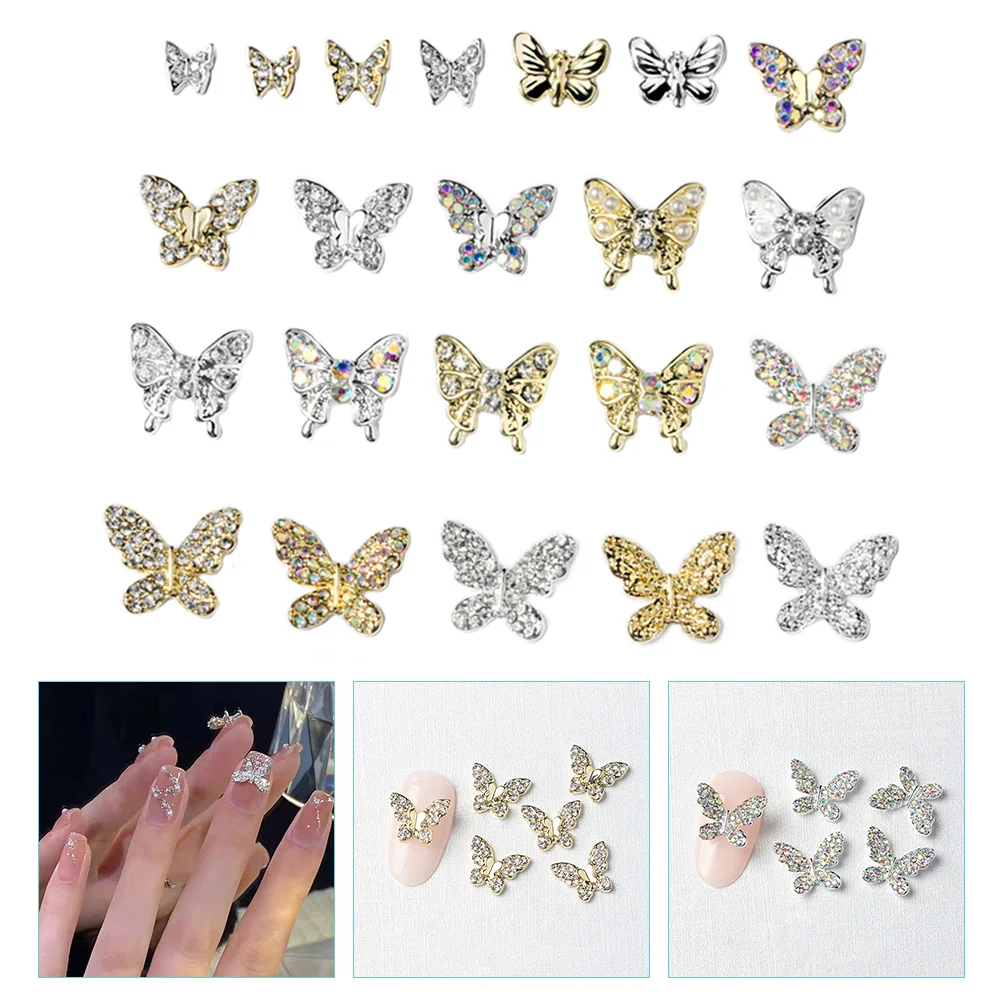 22 peças decorar borboleta decoração de unhas criança strass transferência adesivos amuletos de liga