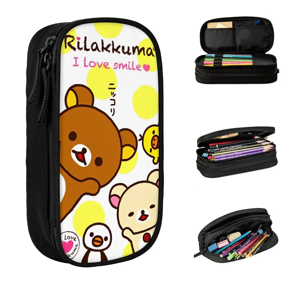 Rilakkuma Cartoon Pencil Case Fashion Kawaii Bear Japanese Pen Bag Girls Boys Large Storage School Supplies Cosmetic Pencil Box