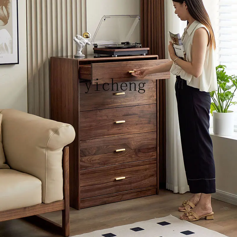 GZ-10 Full Mortise and Tenon Glass North American Black Walnut Bedroom Solid Wood Storage Drawer Cabinet