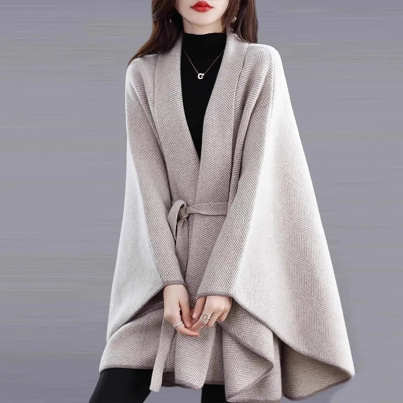 New Spring Autumn Sweater Loose Knitted Sweater Trench Coat Cardigan Winter Outerwear Tops Women's Clothing Cape Shawl Coat