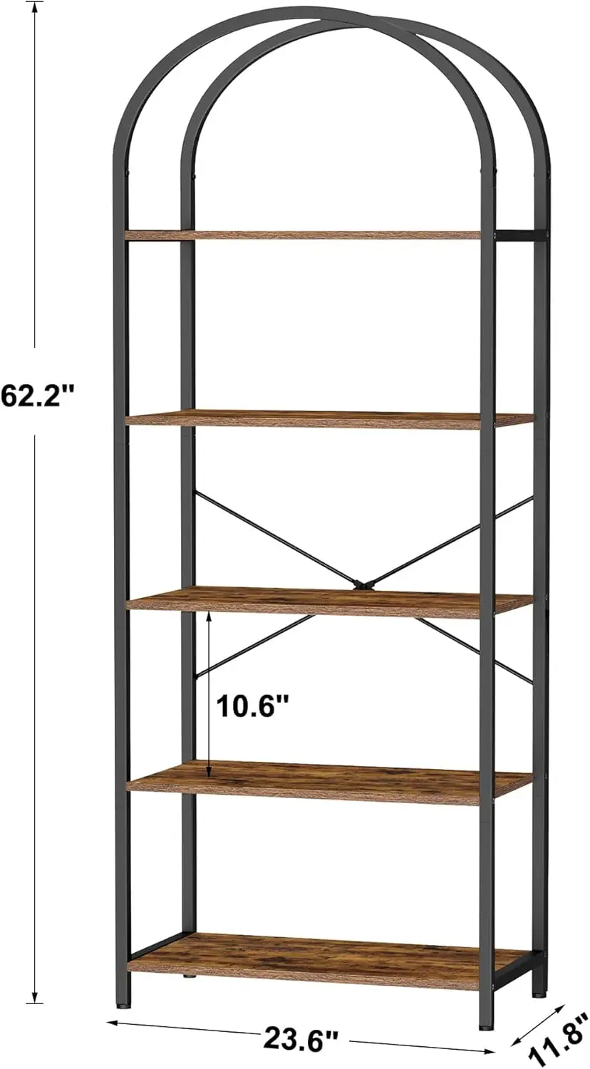 

Umail Furniture 5-Tier Bookshelf Arched Display Racks, Wood and Metal Bookcase, Tall Bookshelf