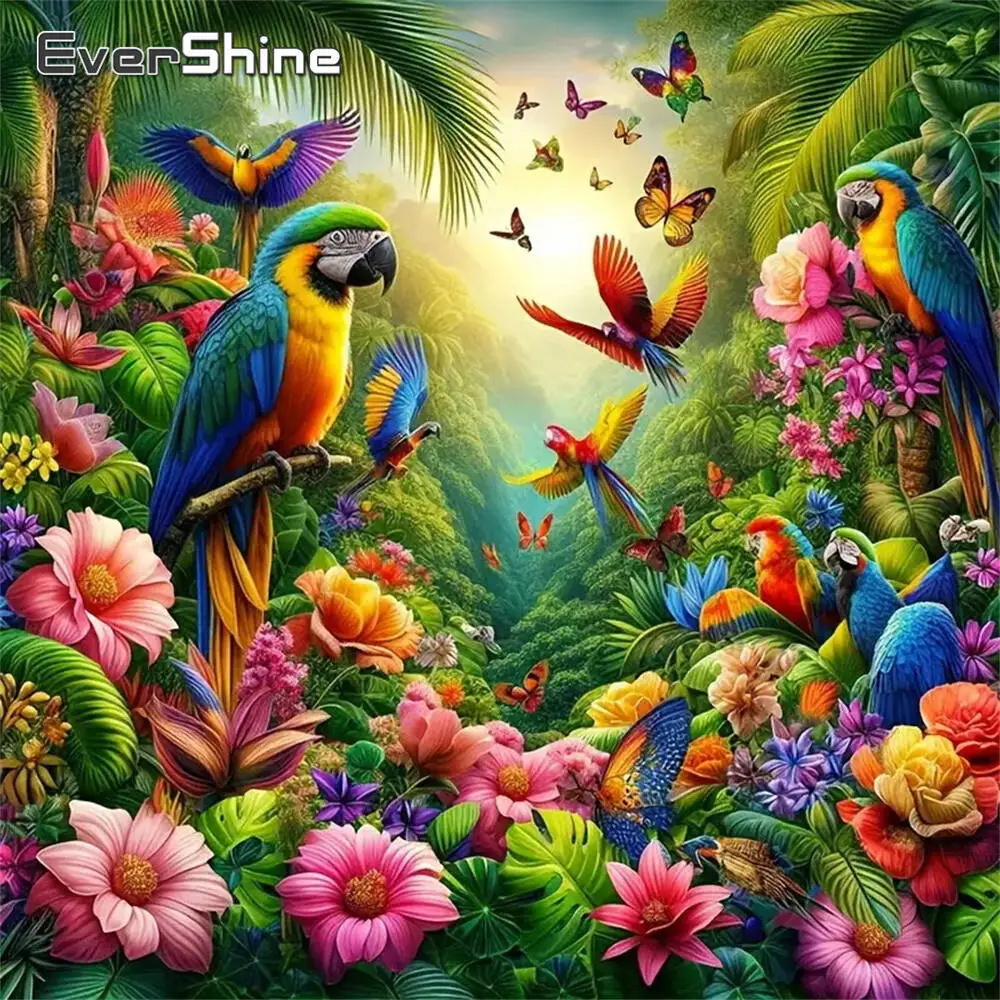 Evershine Parrot Diamond Embroidery Bird Animal Pattern For Adults Beginners Mosaic DIY Diamond Painting Flower Home Decoration