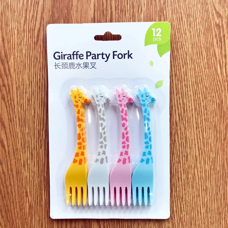 Giraffes Animal Farm Fruit Fork Mini Cartoon Children Snack Cake Dessert Food Fruit Pick Toothpick Bento Lunches Party Decor