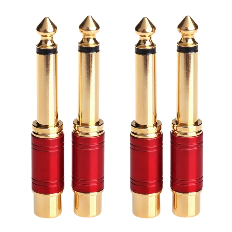 RISE-6.35Mm 1/4 Inch Male Mono TS To RCA Female Interconnect Audio Adapter Conversion Plug (Red 4 Pack)