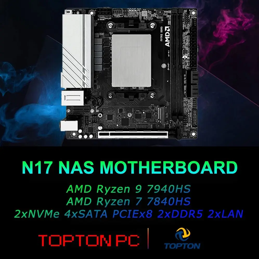 

Материнская плата ITX NAS AMD Ryzen 9 7940HS 7 7840HS 2xNVMe 4xSATA3.0 1xPCIEx8 2xDDR5 2x2.5GLAN Мягкий маршрутизатор VPN Openwrt Barebone DIY