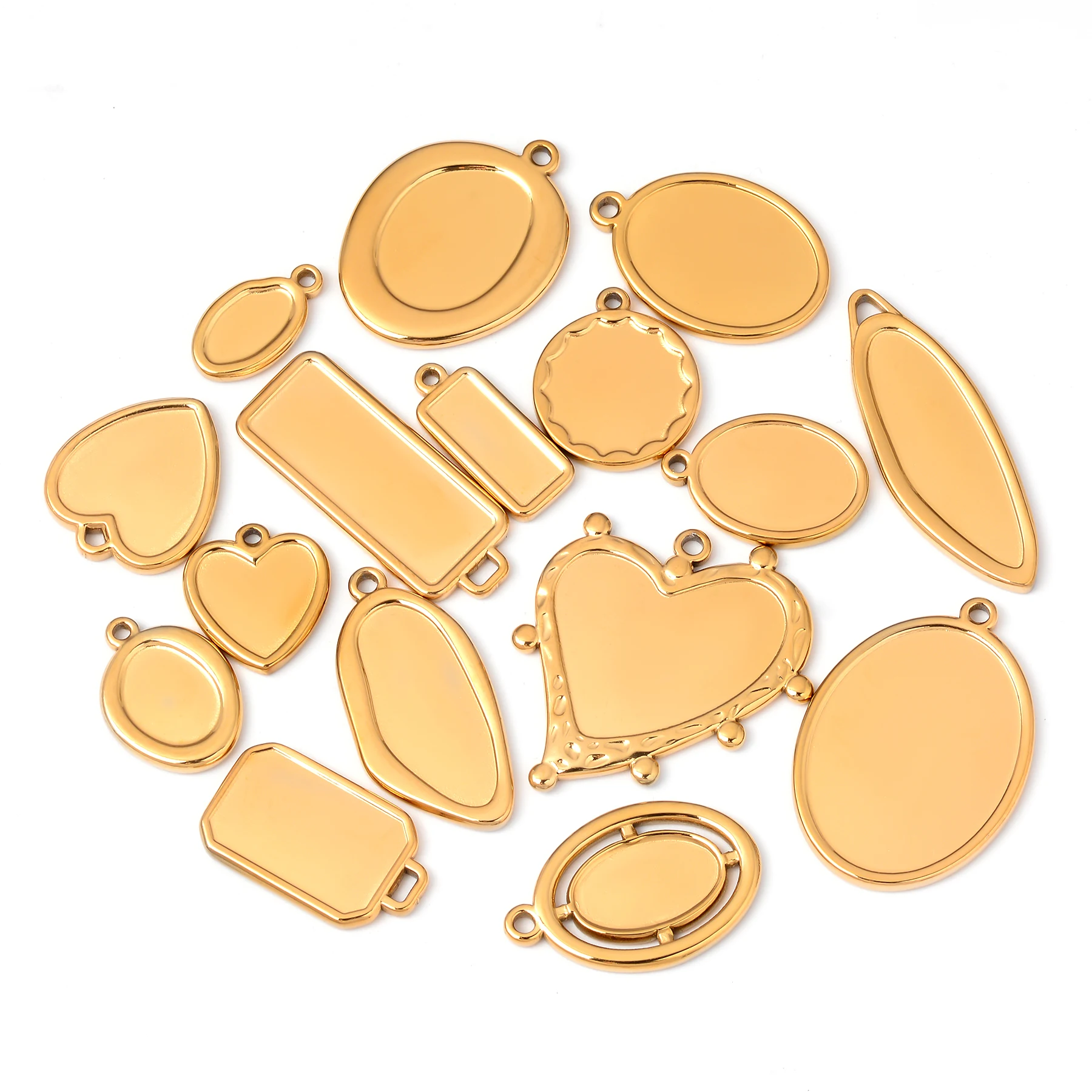 5pcs 304 Stainless Steel Heart Oval Irregular Bezel Charm Pendant Trays Blank Cabochon Base DIY Resin Cameo Jewelry Accessories